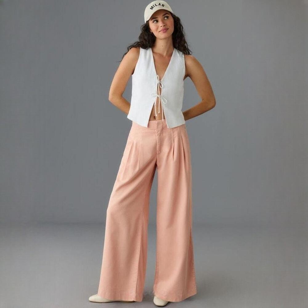 Maeve Pleated Wide-Leg Pants Peach Pink Size 28